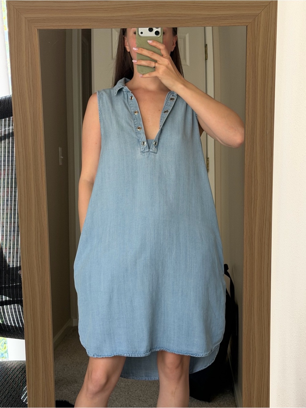 Velvet Heart Light Blue Chambray Top with Logo Label